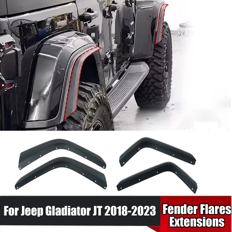 4 шт., комплект расширителей передних и задних крыльев автомобиля для Jeep Wrangler Gladiator JT 2018-2023, черные колпаки для колесной арки, брызговики