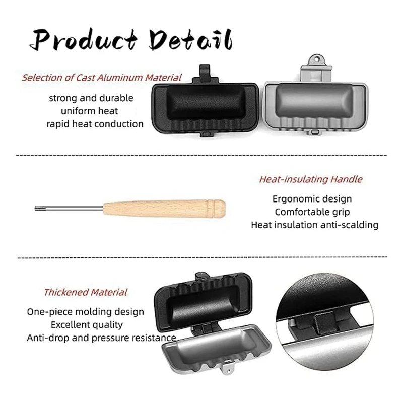 Sandwichera caliente de aluminio con placas antiadherentes, sandwichera de desayuno de doble cara, como se muestra