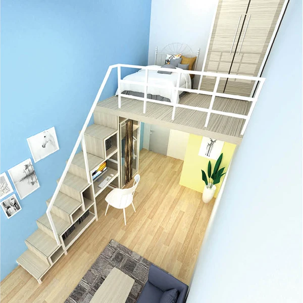 New Design Modern Metal Dormitory Bedroom Wrought Iron Loft Bed With Iron Frame Bed With Stairs