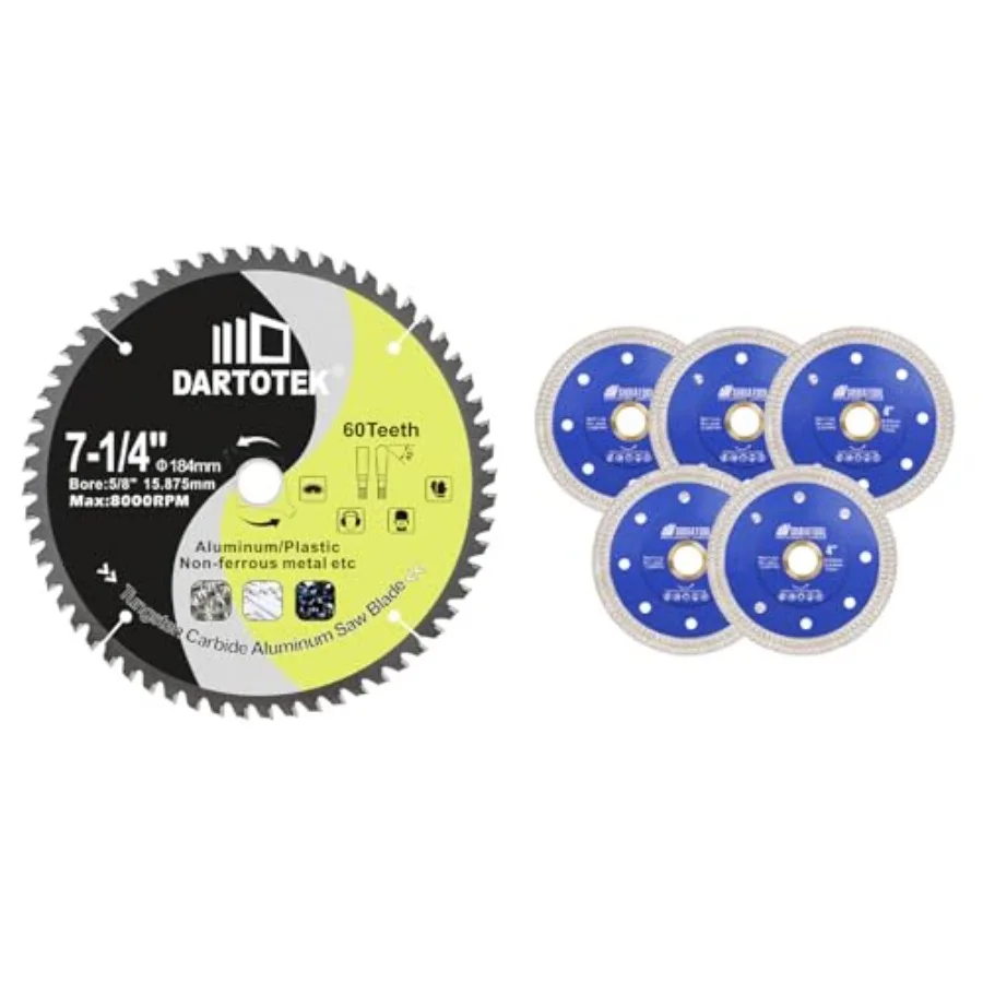 

7-1/4"/184mm Aluminum Cutting DiscCircular Saw Blade 60T TCT Cut Off Wheel for Aluminum Plastic with 5/8" Arbor for Circular sa