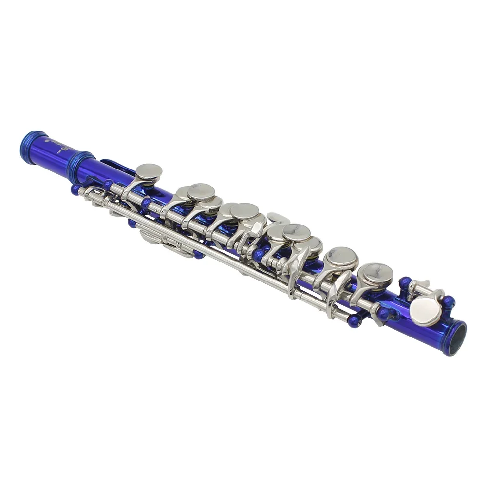 Blue Piccolo C Key Half-size Flute Instrument with Case Cleaning Cloth Parts Cupronickel Piccolo Flute