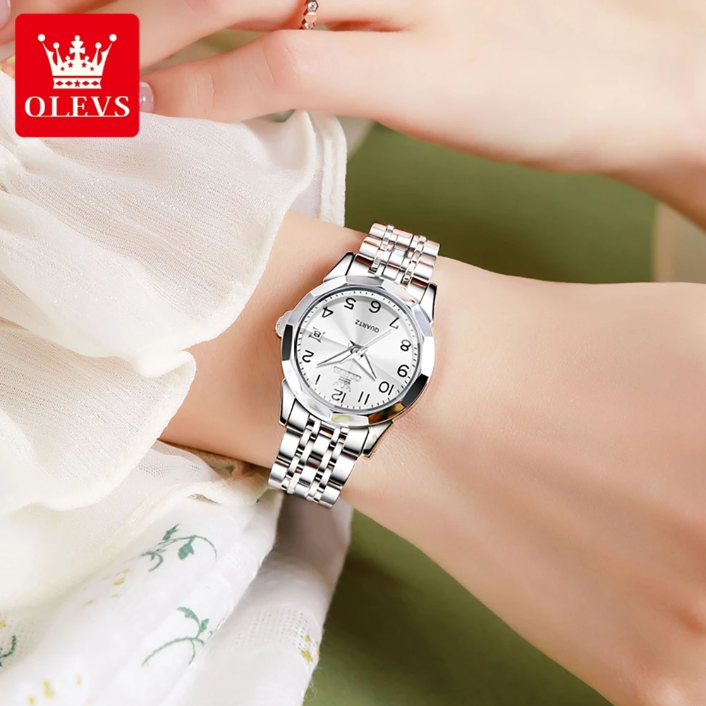 OLEVS Womens Watch Classic Dress Number Female Watches for Ladies Analog Quartz Stainless Steel Waterproof Luminous Date 9970