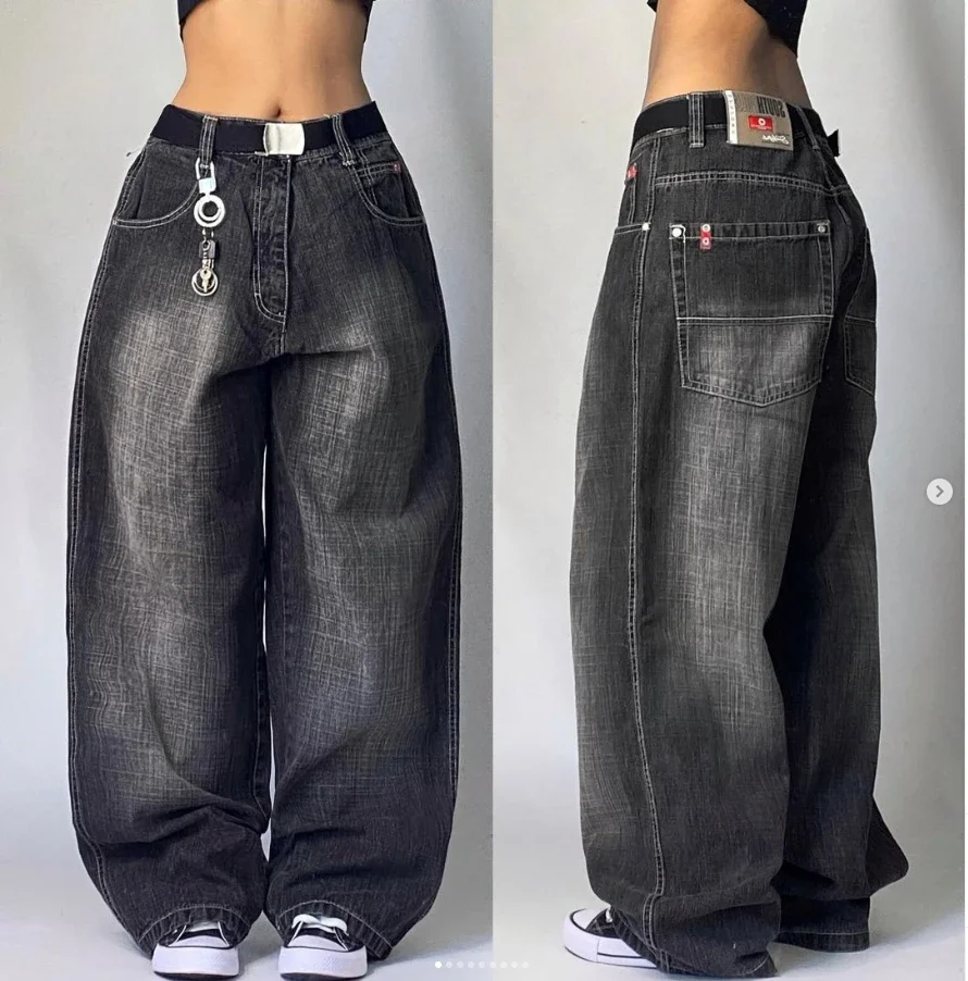 Jeans Retro Street Jeans New High Street Hip-Hop Pocket Loose Wide-Leg Pants Y2K Harajuku Gothic High Waist Denim Trousers Tide