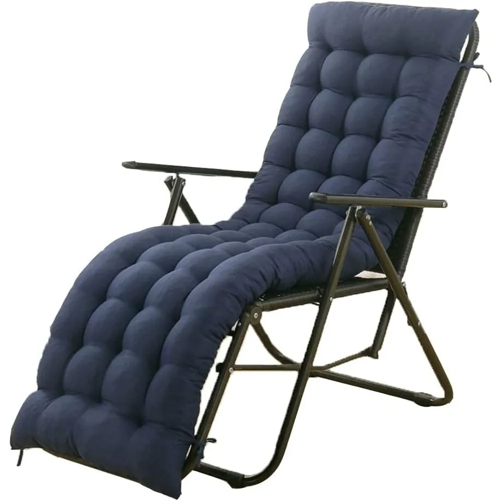 

Подушка для уличного шезлонга с толстым наполнителем и завязками, темно-синяя, 155x48x8 см