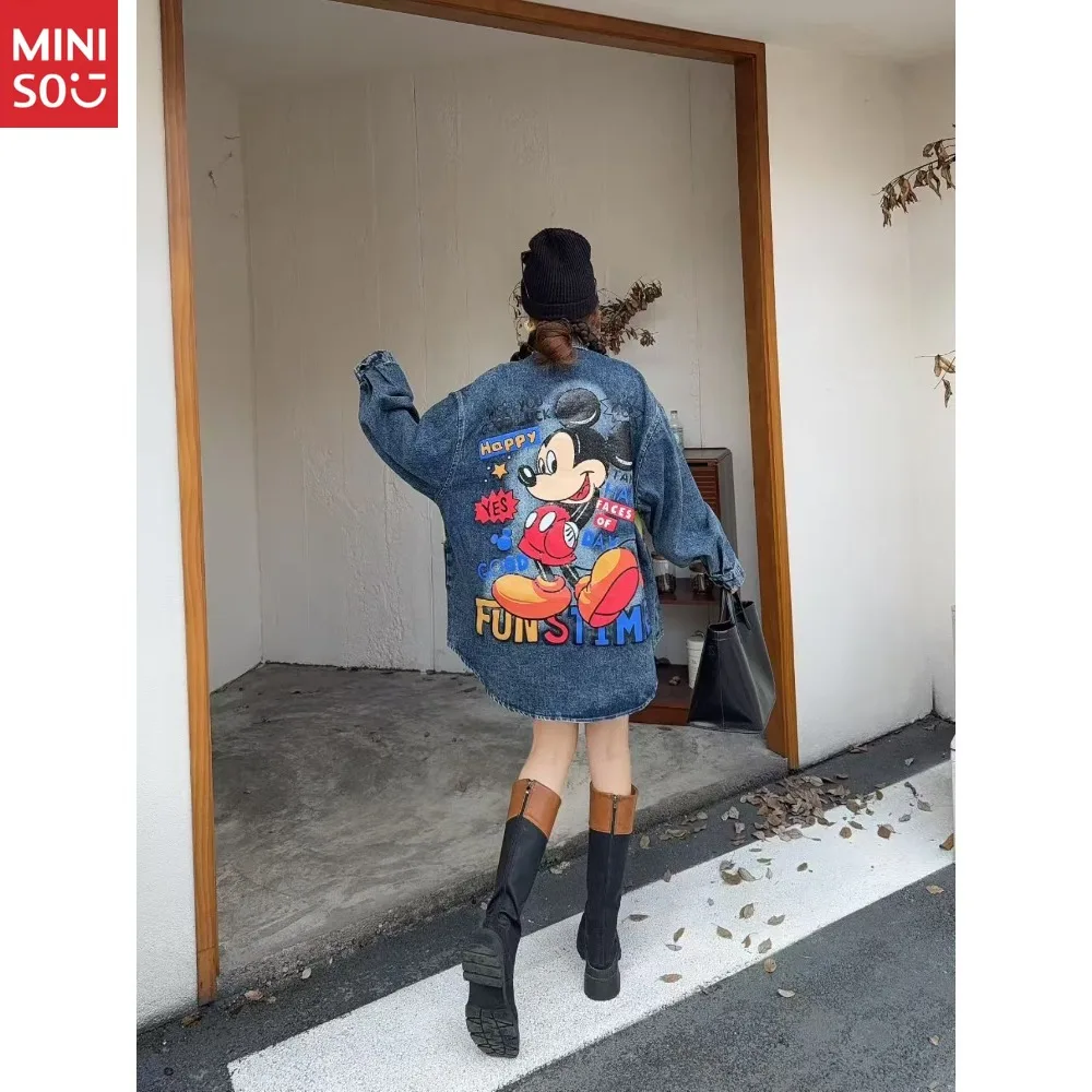 Disney 2025 automne imprimé dessin animé motif Denim veste femmes ample décontracté polyvalent Denim haut marée