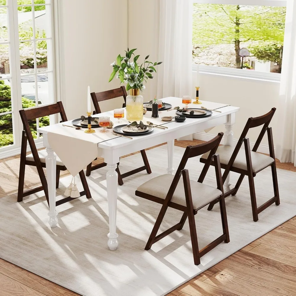 

Folding Dining Chairs Set of 4, Modern Kitchen Chair with Padded Seat & Curved Backrest, Rubber Wood Frame, Customized