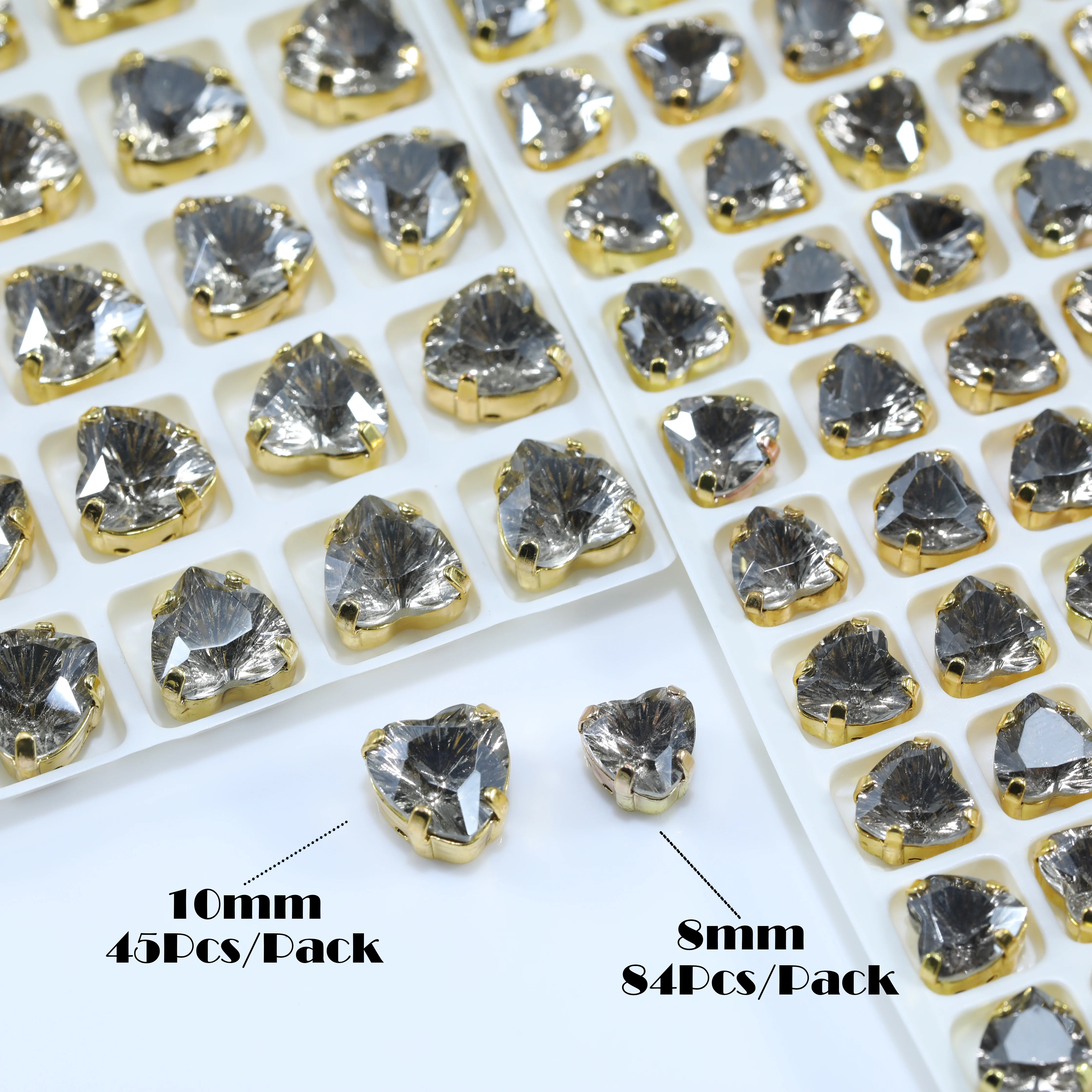 Multi-Faceted Heart Shape Millennium Cut Sew On Claw Rhinestones Metal Prong Base K9 Glass Crystal Strass For Clothes Bags Hair