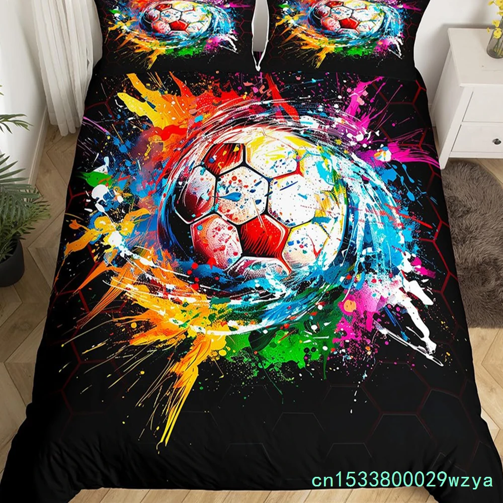 Hockey Stadium Duvet Cover Ice Hockey Bedding Set Graffiti Hockey Player Comforter Cover Winter Ball Sports Event Quilt Cover
