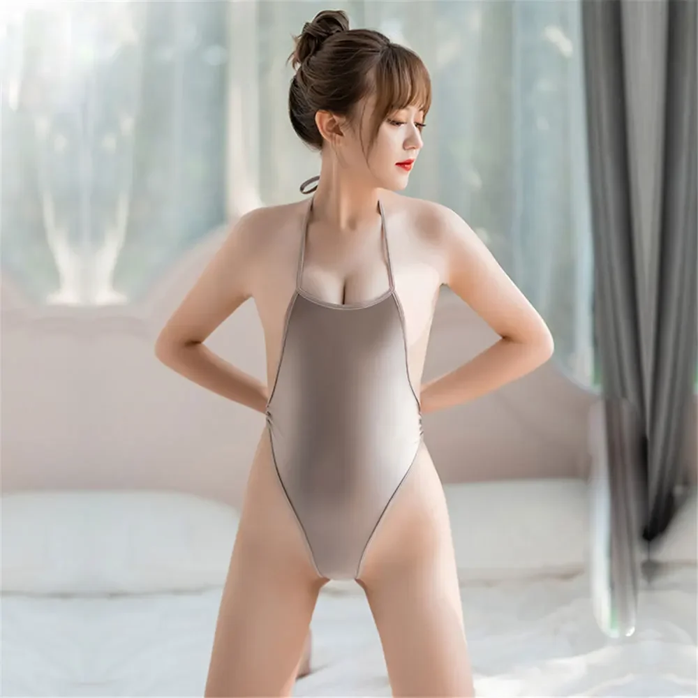 Sexy Women Bandage Hollow Out High Cut Bodysuit Shiny One Piece Thong Backless Shiny See Through Sexy Tight Sexy Lingerie F9