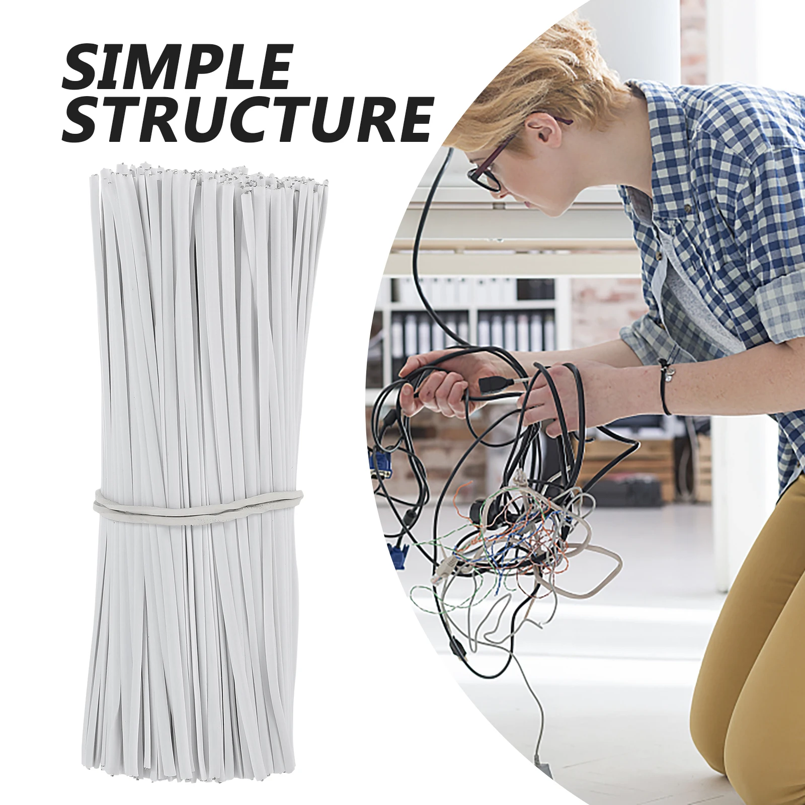 

1000 Pcs Cable Ties 4 Inch White Reusable Wire Management Electrical Straps Plastic Coated Iron Office Gardening