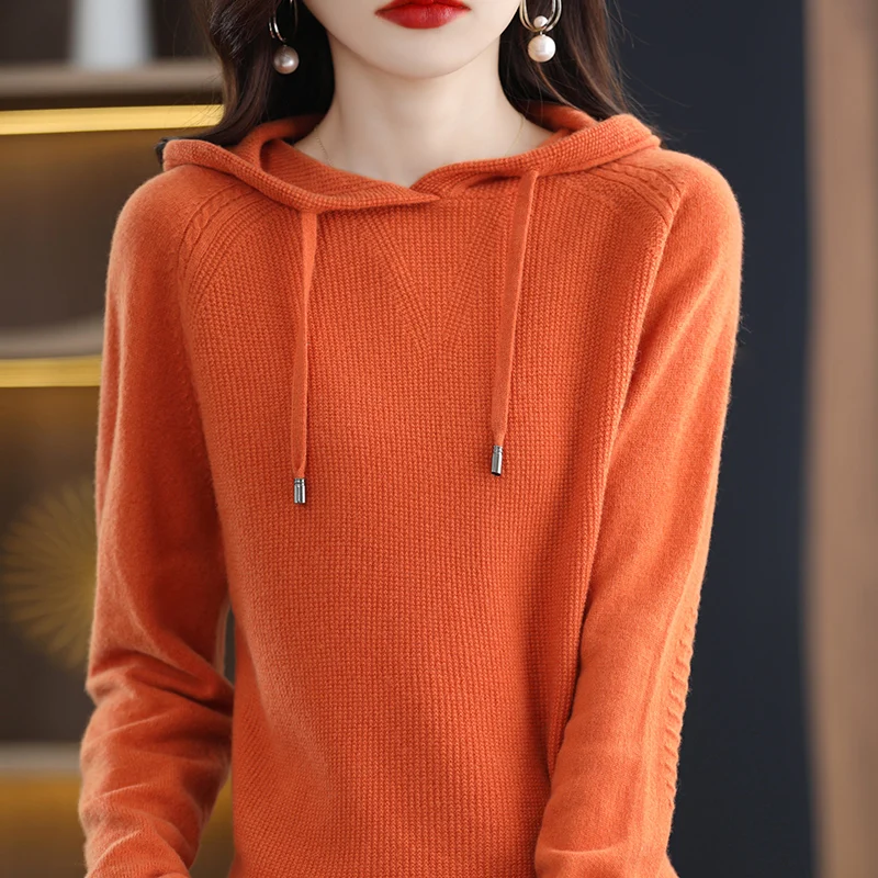 100% Winter New Hooded Knit Sweater Versatile Lightweight Warm Casual Women's Pullover High Quality Sweater