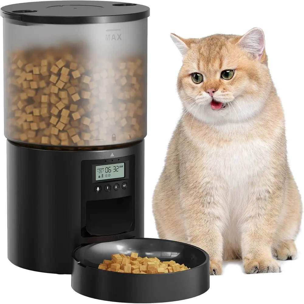 

4L Timed Small Dog Dry Food Dispenser with 10s Voice - Programmable Auto Pet Feeder with 1-6 Meals Per Day