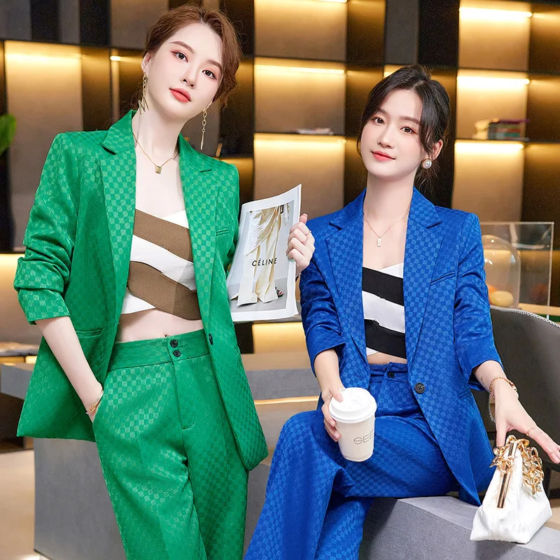 

Long Sleeve Fashion Graceful Online Influencer Fried Street Long Small Suit Jacket Wide Leg Pants Suit Socialite Work Uniforms