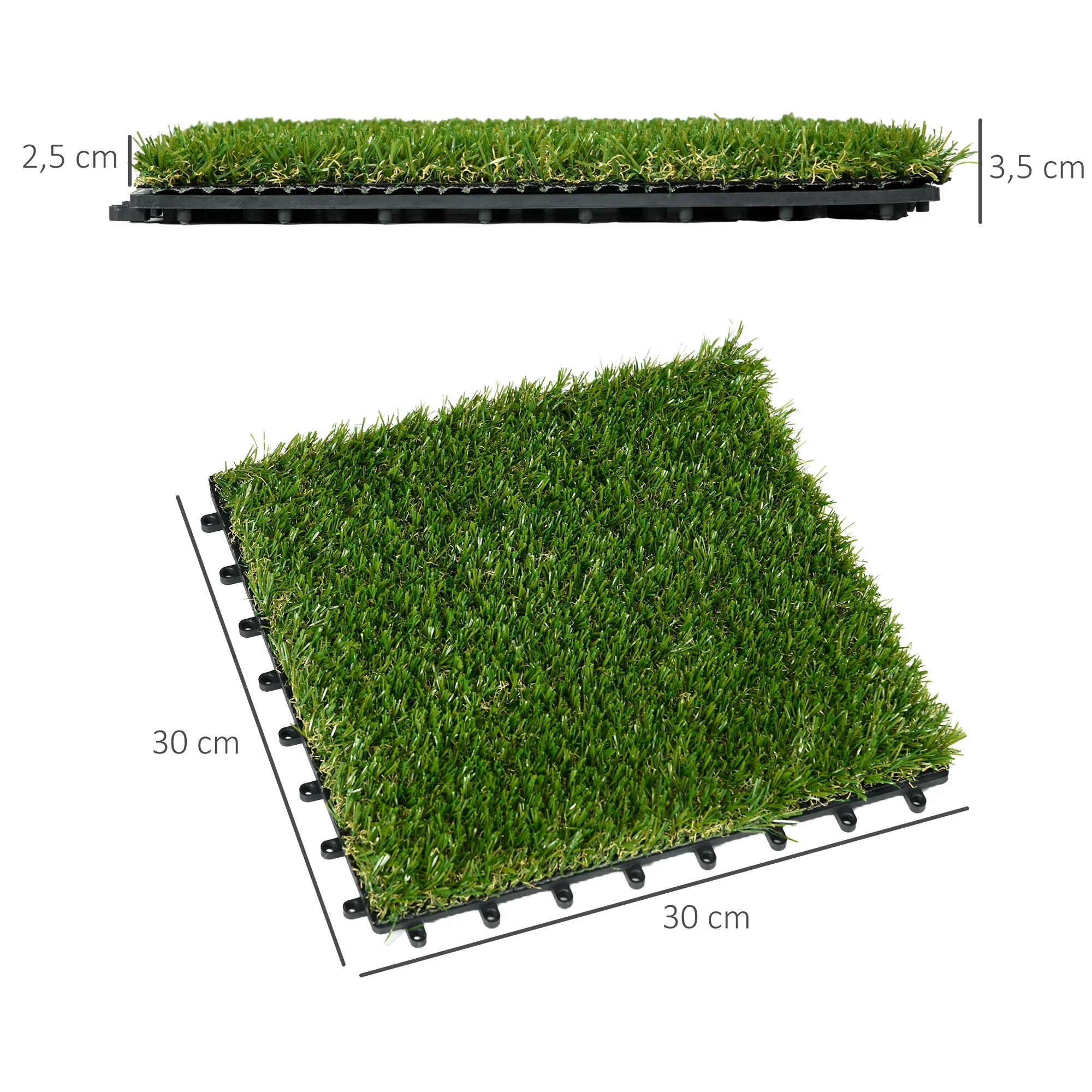 Afbeelding 7: Kunstgrasmat 10 Stuks 30x30cm, 25mm Pile Hoogte, Realistisch Groen, Drainage, 11K Vezels/m2