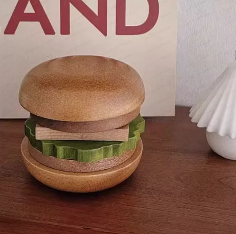 

Hamburger Insulating Mat Creative Fun Solid Wood Coaster Wooden Magnetic Tea Mat Home Desktop Multifunctional Ornaments