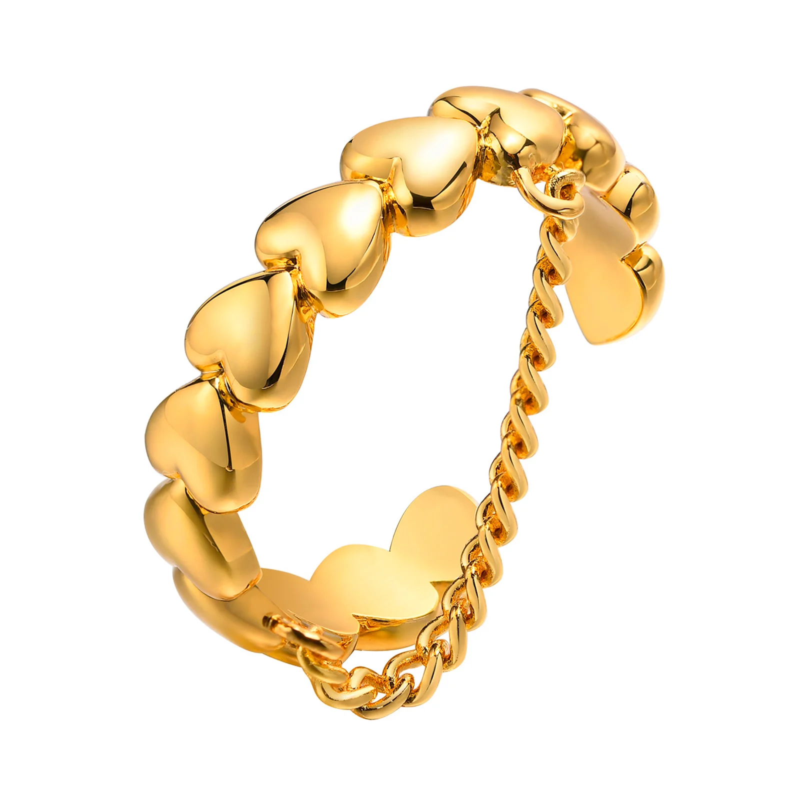 New Openable Heart Link Chain Ring for Women, Resize Metal Statement Finger Ring Accessoris Wholesale Jewelry