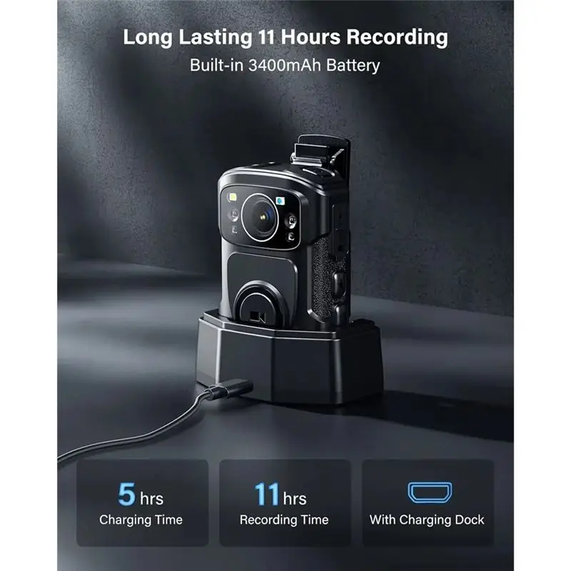 كاميرا الجسم الجديدة B4K5 4K IP68 GPS Bodycam 128GB 2160P تسجيل الفيديو كاميرا الشرطة للرؤية الليلية جهاز شحن كاميرا يمكن حملها بالجسم الصغيرة