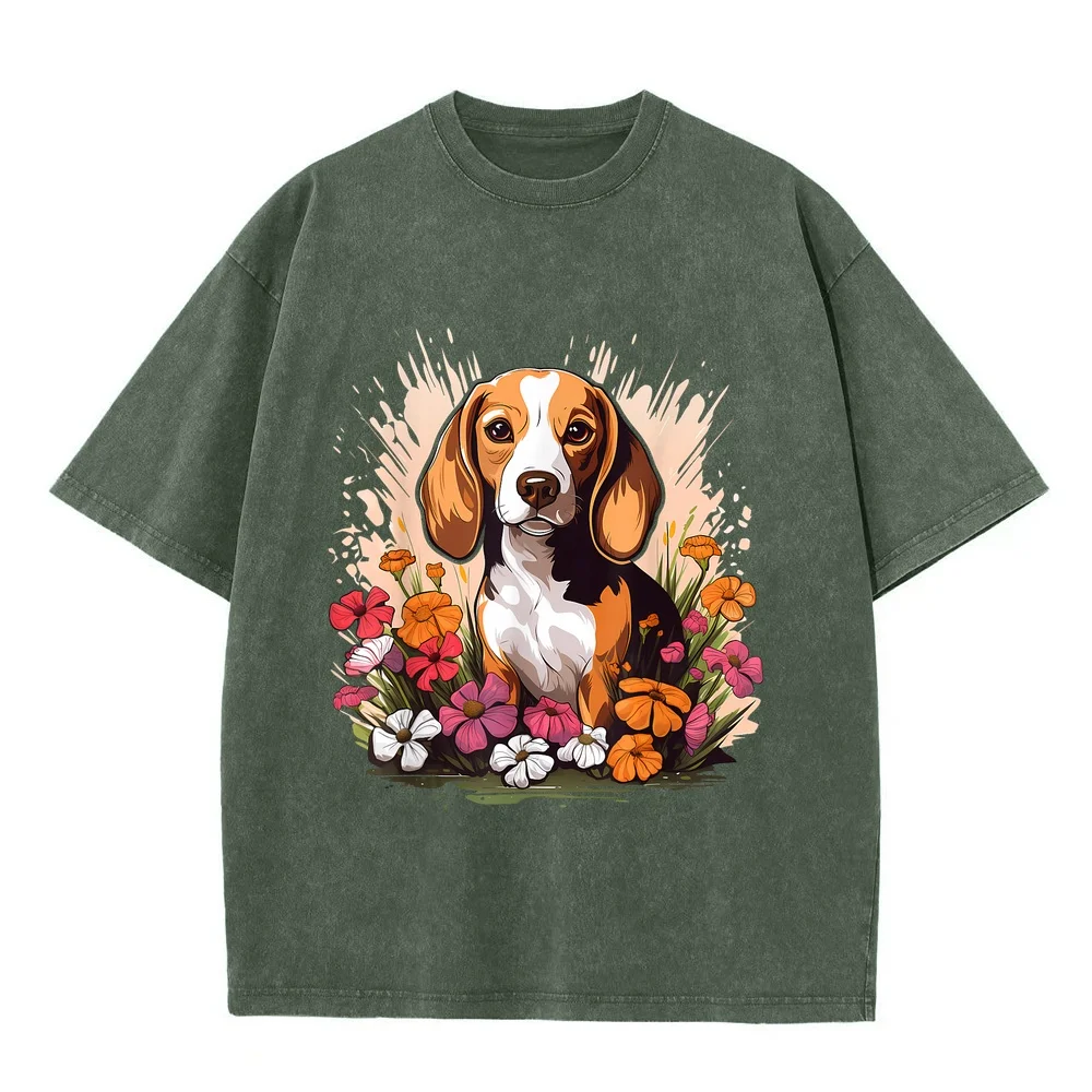 Cute Beagle Spring Flower Garden Beautiful Nature Puppy Dog T-Shirt Y2k Футболка Original Mens T-Shirts Men Summer Vintage