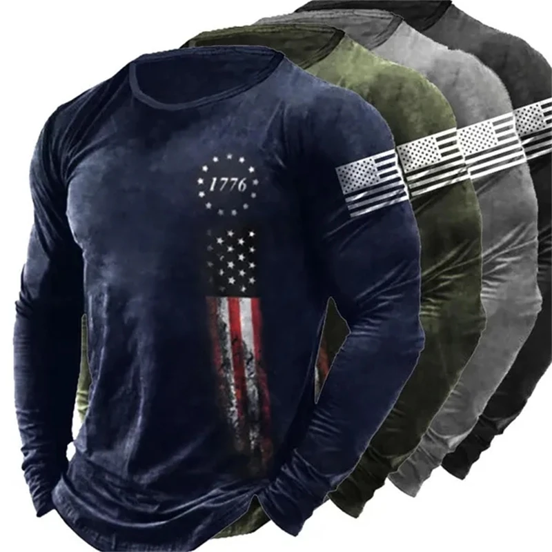 American Vintage Long Sleeve T-shirt Men's Pullover Printed Round Neck Shirt Male Women Tops Hombre Ropa Retro Streetwear Tees