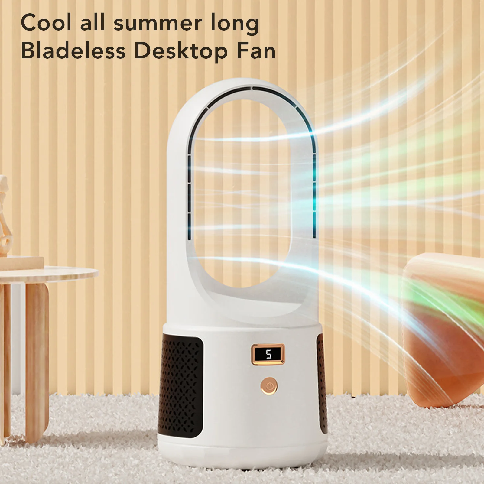 Bladeless Cooling Fan USB Desk Fan 6 Speeds Wind Quiet Portable Bladeless Cooling Fan with Power Display for Home Bedroom