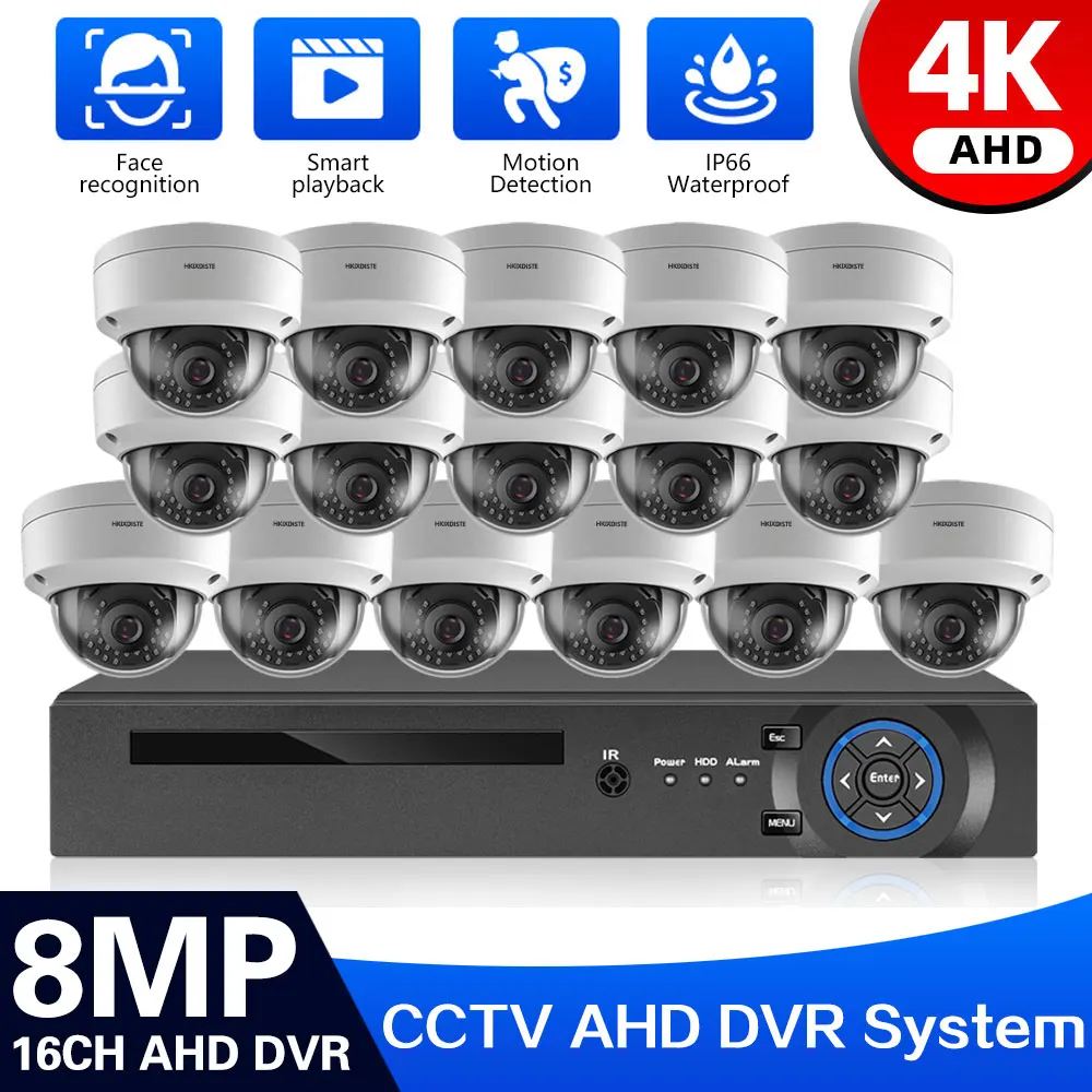 

4K 16CH CCTV Face Camera Set Outdoor Waterproof AHD Security Camera Video Surveillance System Kit 8MP XMEYE DVR Kit 16 Channel