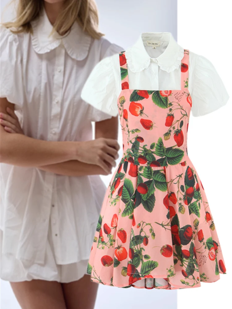 

Ретро-воротник на пуговицах с застежкой на талии ort-Sve Комплект из двух предметов с принтом Незубая бальная юбка Модный ансамбль