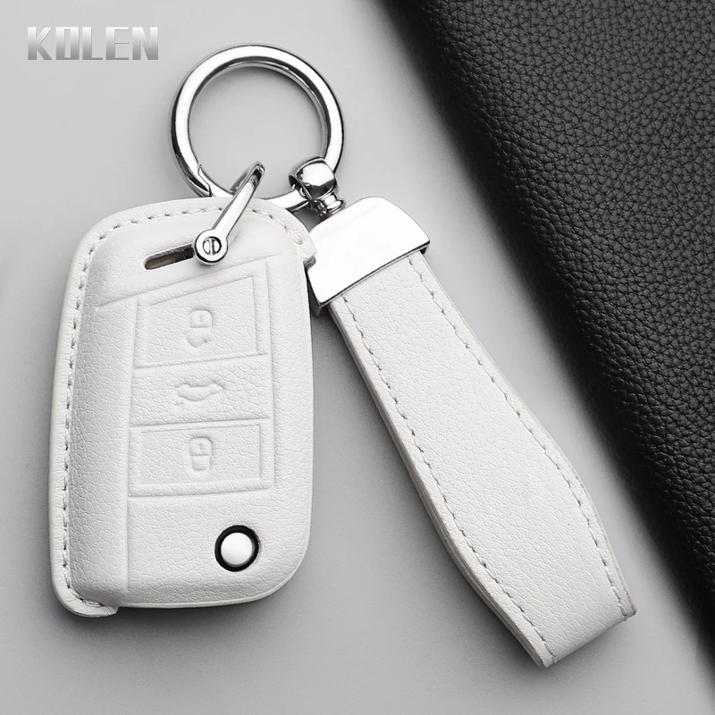 Leather Car Key Case Cover Shell For VW Volkswagen Golf 7 MK7 Tiguan MK2 For SEAT Ateca Leon FR 2 Ibiza For Skoda Octavia Fob