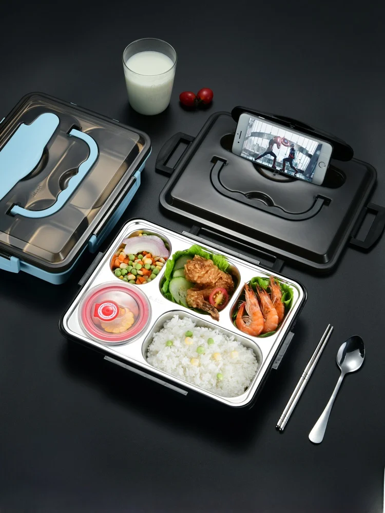 

Portable Lunch Box Set 304 Stainl Steel Insulated Divided Carent Bento Box Nordic Sle Two Layer for Students And Of...