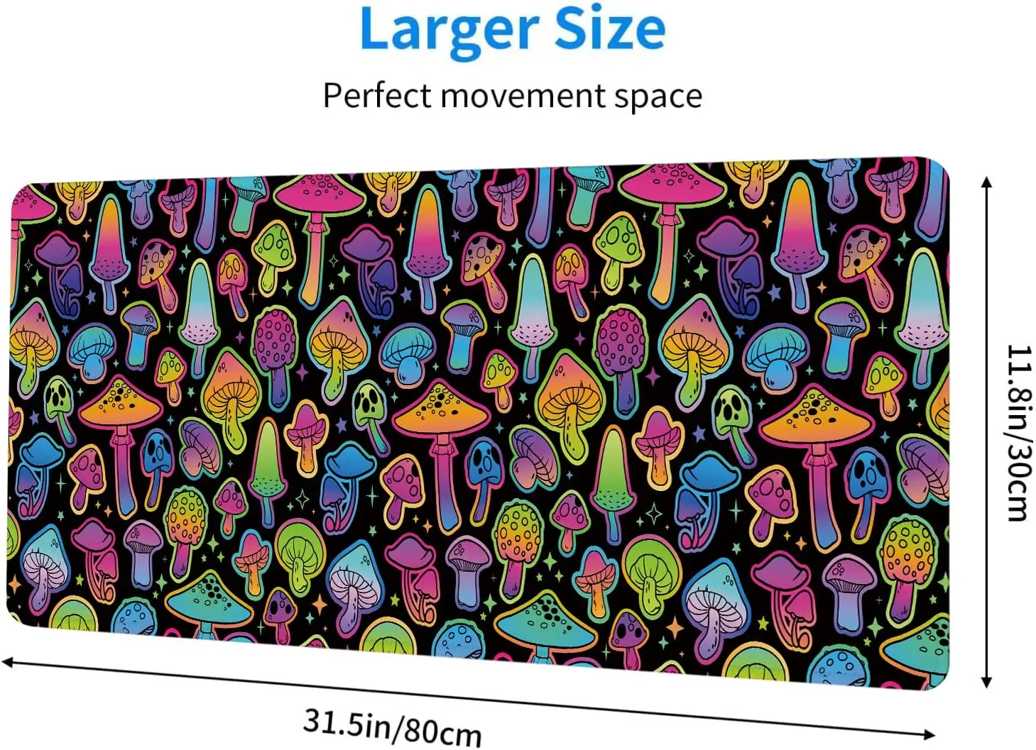 Large Mouse Pad Colorful Bright Psychedelic Mushrooms Large XL Desk Mat Extended Waterproof Mouse Mat 31.5 X 11.8 Inch