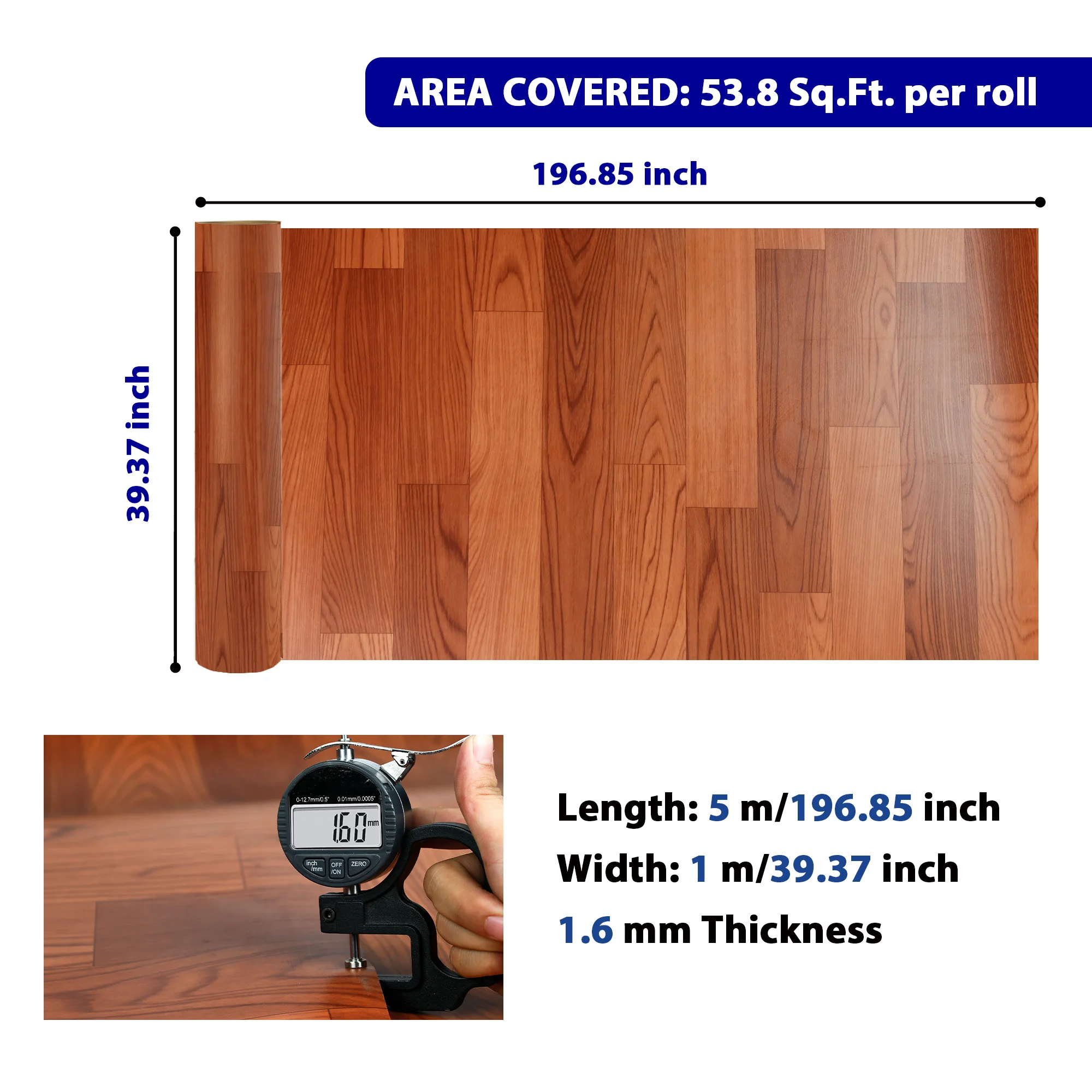 ม้วนปูพื้นไวนิลกันน้ํา สีน้ําตาลเข้ม DIY ง่าย สําหรับห้อง ห้องนอน ห้องอ่านหนังสือ 16.4 ฟุต ยาว x 3.28 ฟุต กว้าง ครอบคลุม 53.82 ตร.ฟุต