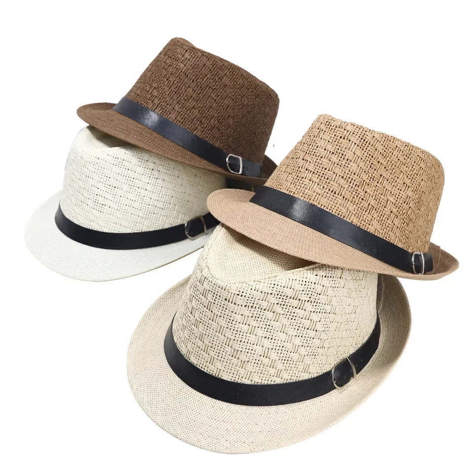 

Korean Style Straw Checkered Hat Men's Jazz Panama Hat Summer Vintage British Retro Fedora Cap