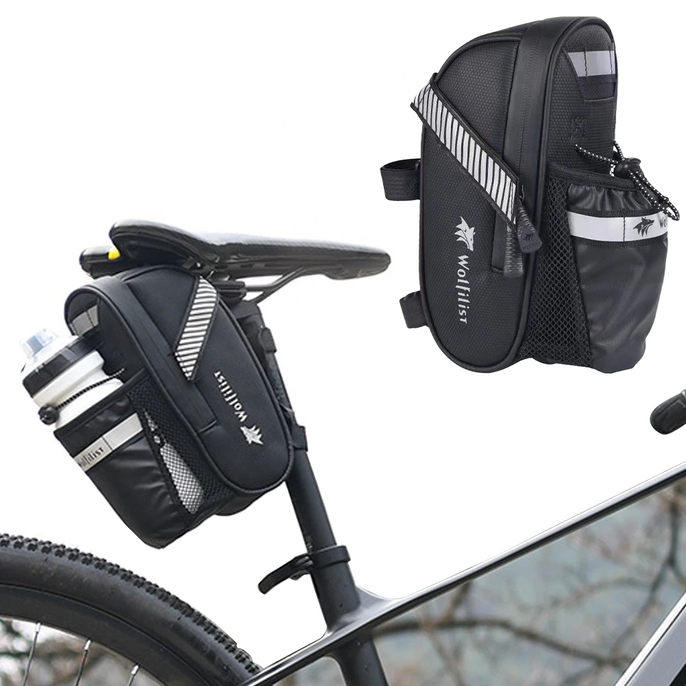 PU Bike Seat Bag Cycling Seat Bag Large Capacity Under Seat Bike Bag Waterproof Water Bottle Bag Reflective Cycling Accessories