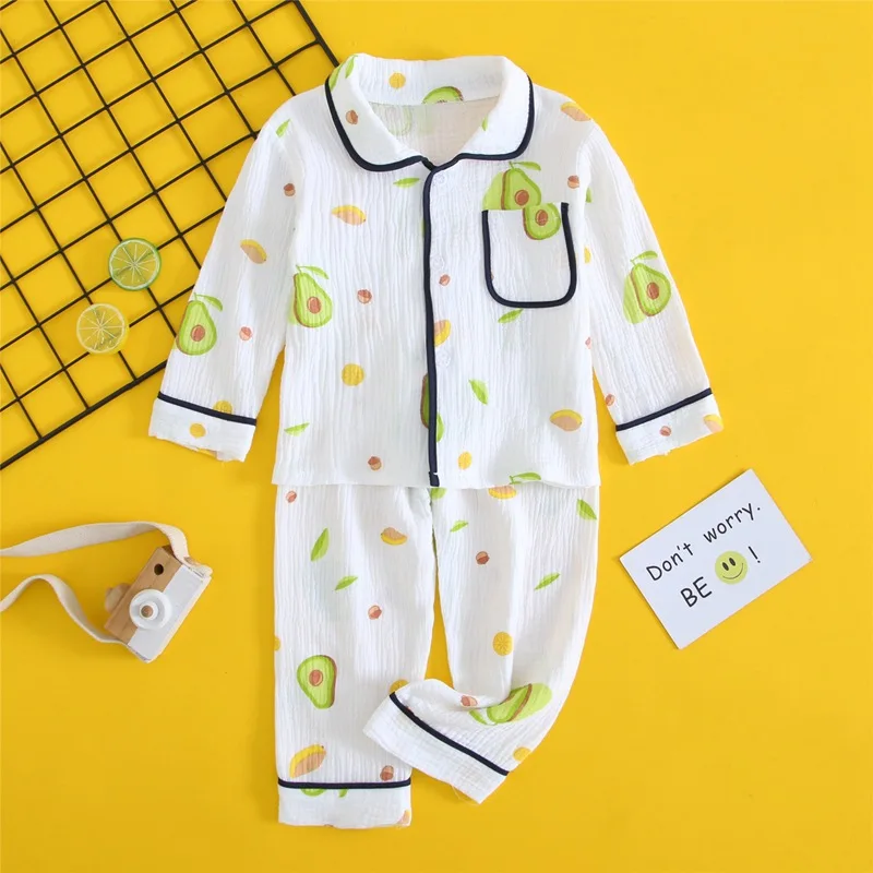 Boys Girls Pajamas Children Suits Clothes Baby Muslin Cotton Homewear Family Outfits Shirt Tops+Pants 2PC 2-12T