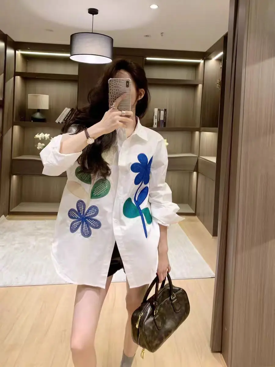 

New In Autumn 2025 Loose Casual Cotton Buttons Up Shirts Blouses For Women Full Sleeve Korean Popular Embroidery Top Clothes
