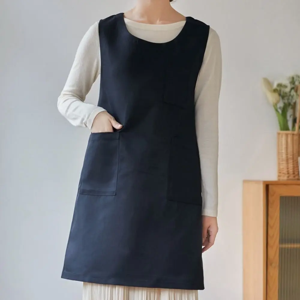 

Adjustable Waterproof Apron Solid Color Polyester Fiber Sleeveless Apron with Pocket Antifouling Korean Dress Apron Coffee Shop