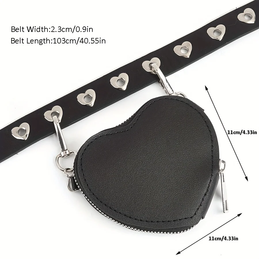 Ceinture en métal en forme de cœur pour femme, style punk, structure en cuir PU, sac gothique Y2K Love Coussins, poignées réglables, environnement