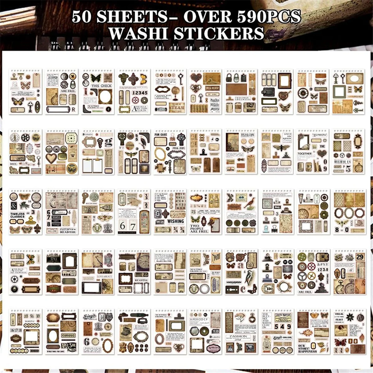 

AA98 50 шт. винтажные принадлежности для скрапбукинга, наклейки для скрапбукинга, коричневая предварительно вырезанная винтажная наклейка Washi
