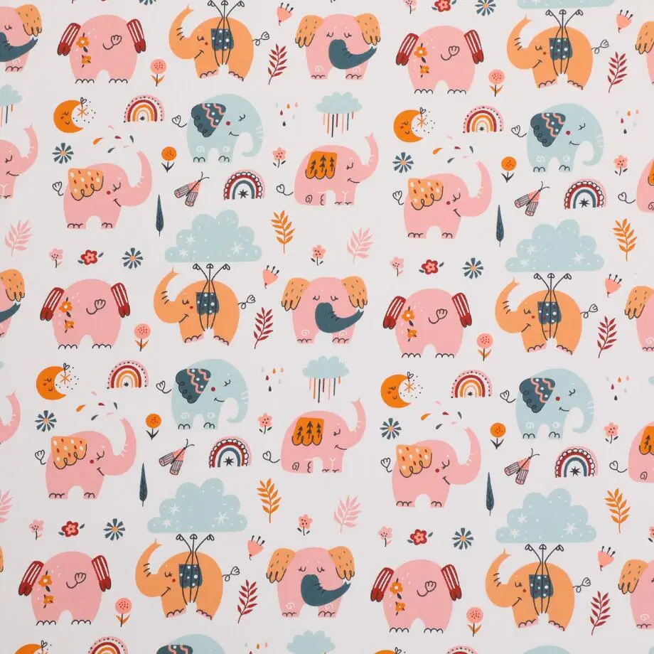 Cotton Fabric for Sewing Craft, Cartoon Elephant Tree Print, Quilting, Baby Dress, Tecido, DIY Patchwork, Handmade