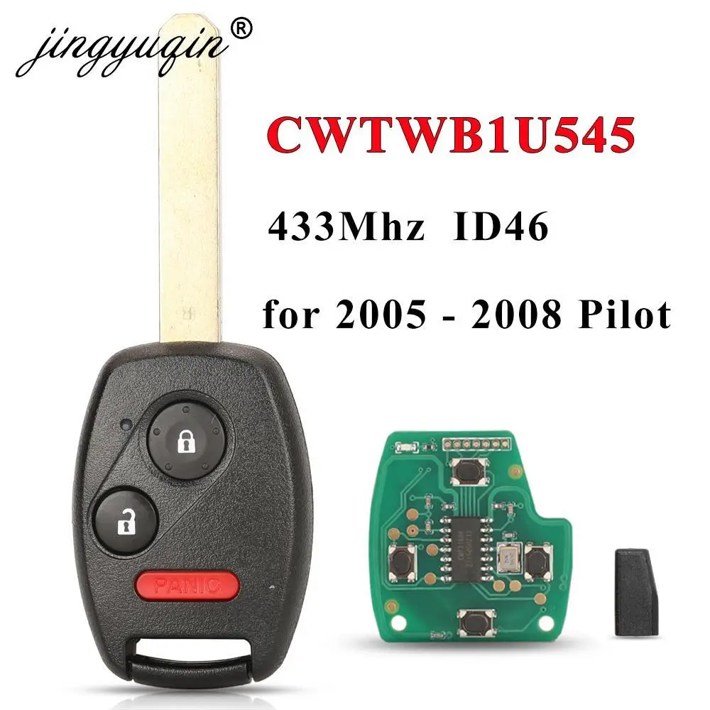 Jingyuqin CWTWB1U545 433Mhz ID46 Chip 3/4 przyciski obudowa inteligentnego Pilot z kluczykiem samochodowym dla pilota Honda 2005 2006 2007 2008