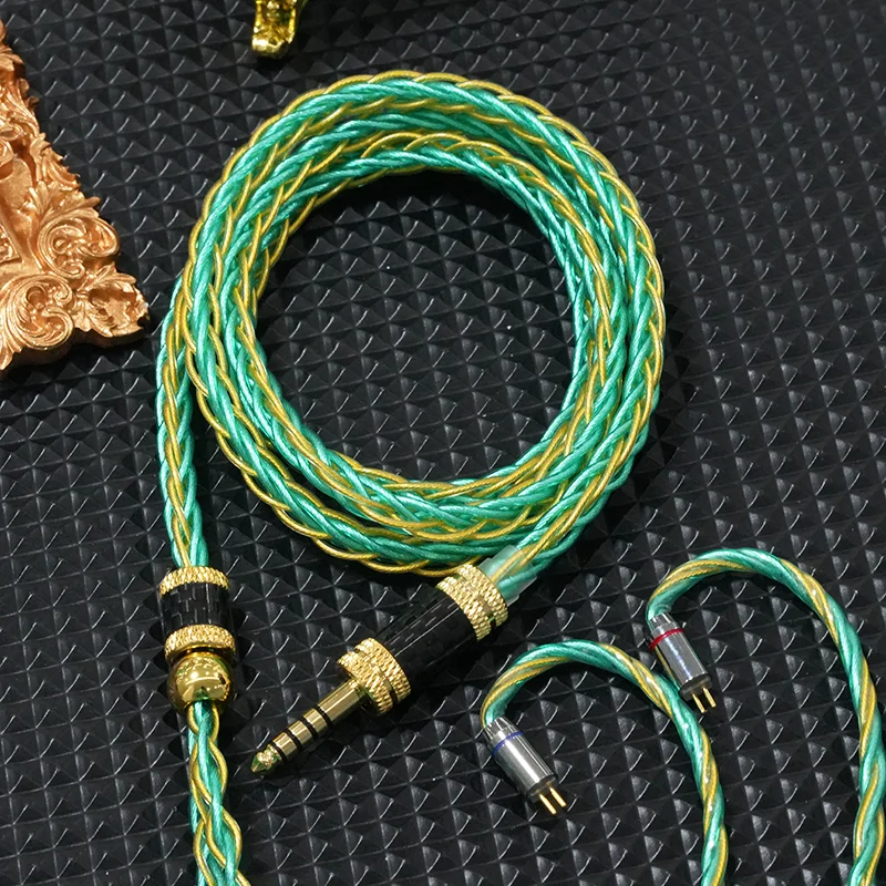 XINHS R14 8-Core Gold Green Gold Plated Single Crystal Copper Alloy Audio Cable Hybrid IEM Upgrade for Enhanced Sound Quality