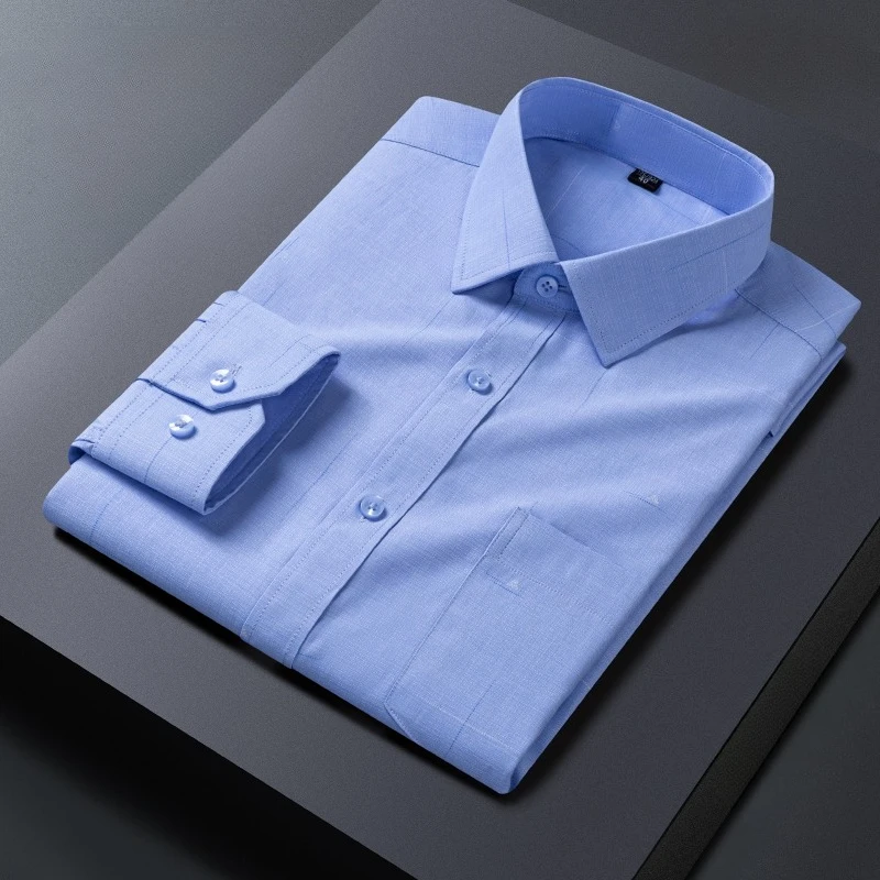 New in shirt long single pocket sleeve shirts for men slim fit casual plain shirt plaid tops work white business office clothes