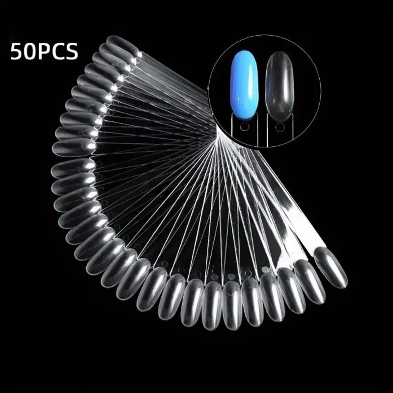 50 peças de adesivos de unhas tipo cartão colorido exibir transparente cor natural adesivos de unhas falsas gel unha polonês prática placa ferramenta paleta em forma de leque