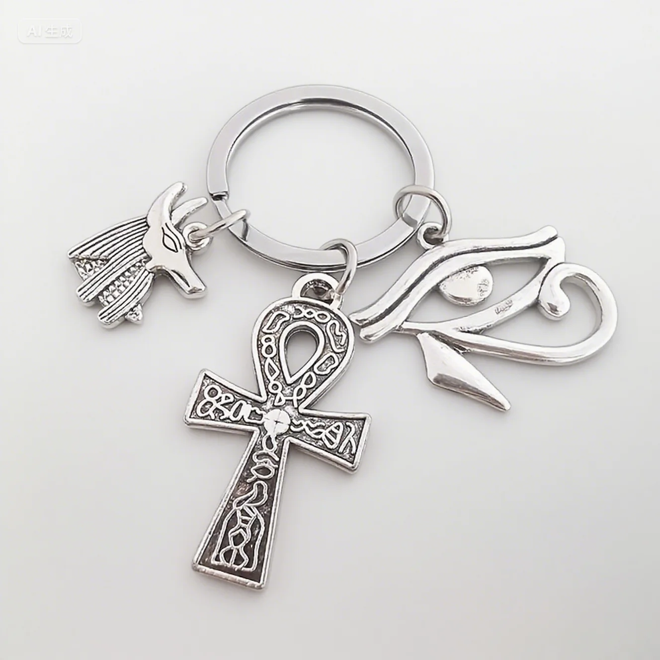 Vintage Ägyptischer Ankh-Schlüsselanhänger Anubis Auge des Horus Charms Retro Ägypten Schlüsselring für Auto-Dekoration Tasche Schlüsselanhänger Zubehör Geschenk – Detail 6