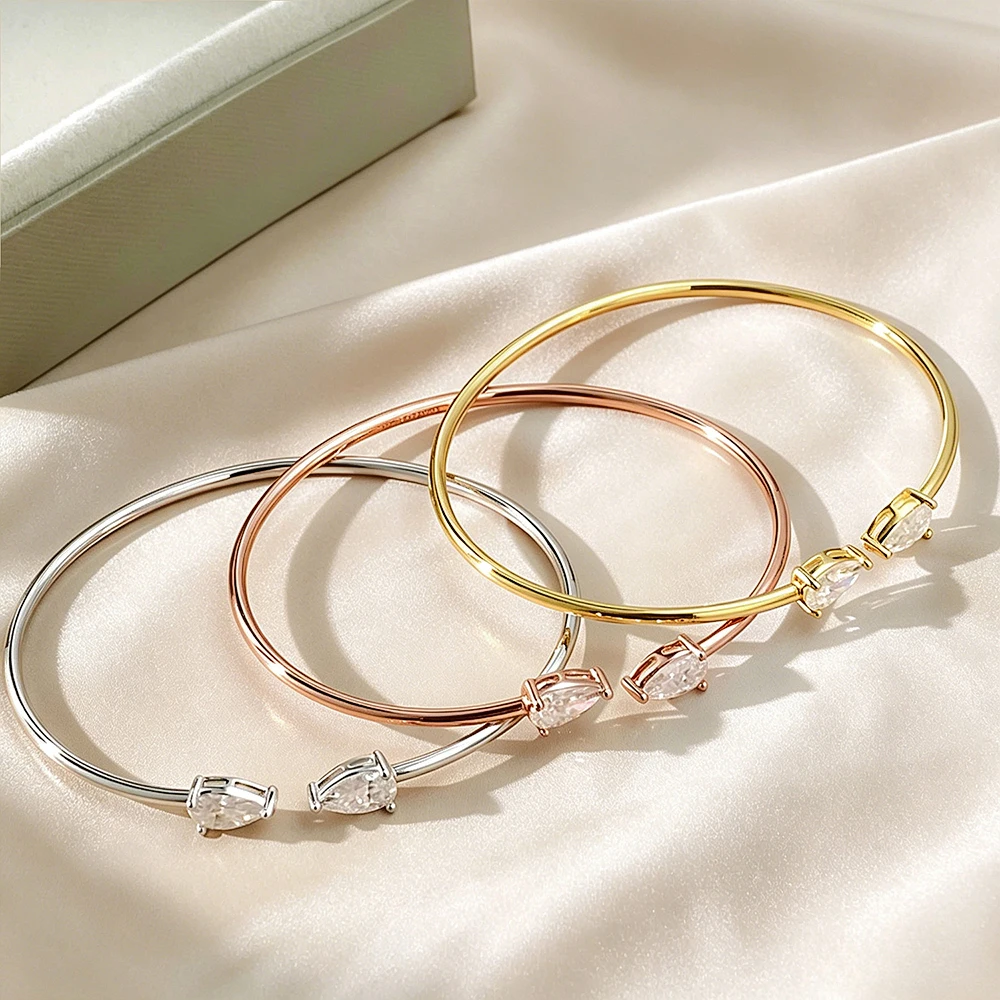 COSYA 2CT Birnenförmiger Moissanit Offener Armreif für Damen S925 Silber 18K Vergoldet Wassertropfen 2 Steine Verstellbarer Edler Schmuck – Detail 11