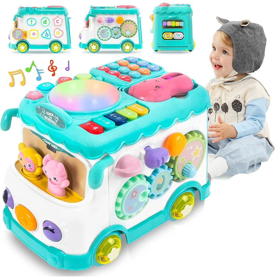 Montessori Lernspielzeug Baby Musical Bus Spielzeug Pädagogisches Musikalisches Lernen Kleinkind für Baby Kleinkind Aktivität Bus Spielzeug