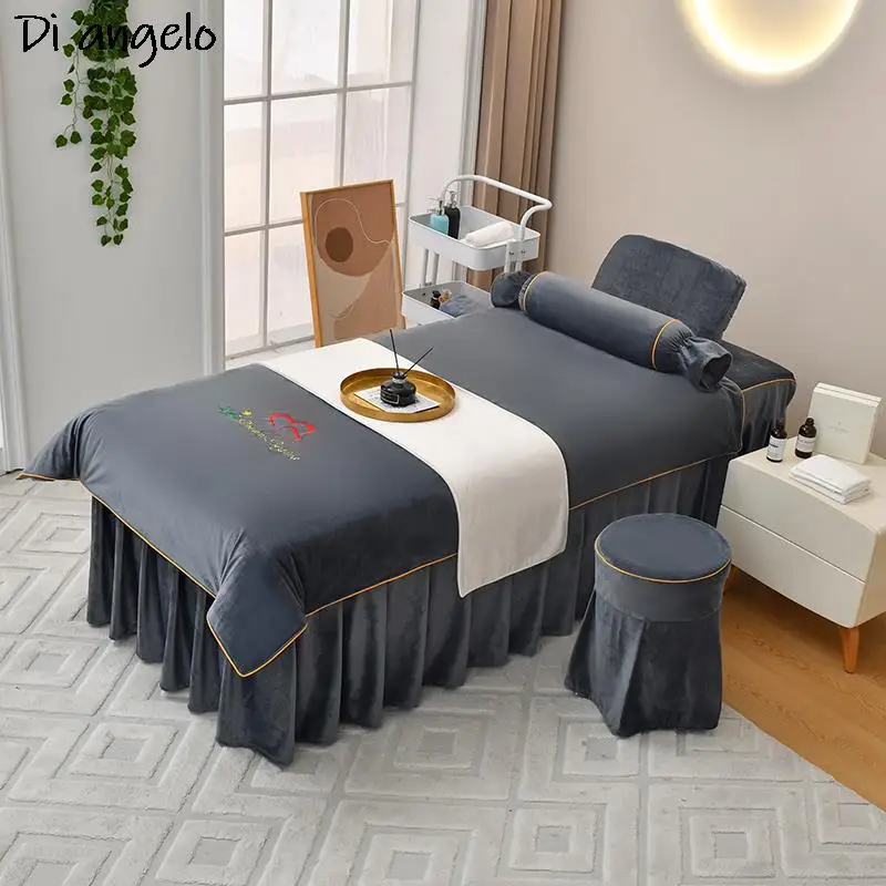 

Beauty Salon Massage Head Spa Bed Sheet Crystal Velvet Bedding Set 4-8pcs Custom Size LOGO Bed Cover Candy Pillow Duvet Cover #S