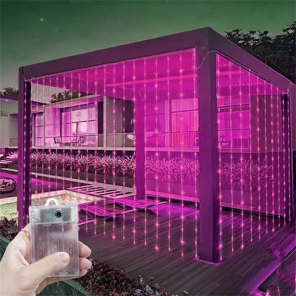 

Outdoor Ramadan 2026 Valentine's Day Home Decoration LED Fairy Battery Power Curtain Light String Eid Mubarak Bedroom Decoration