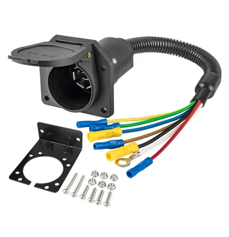 7-Pin Blade Trailer Socket Adapter to 4-Way + 3-Way Plug Wiring Harness with Mounting Bracket Set