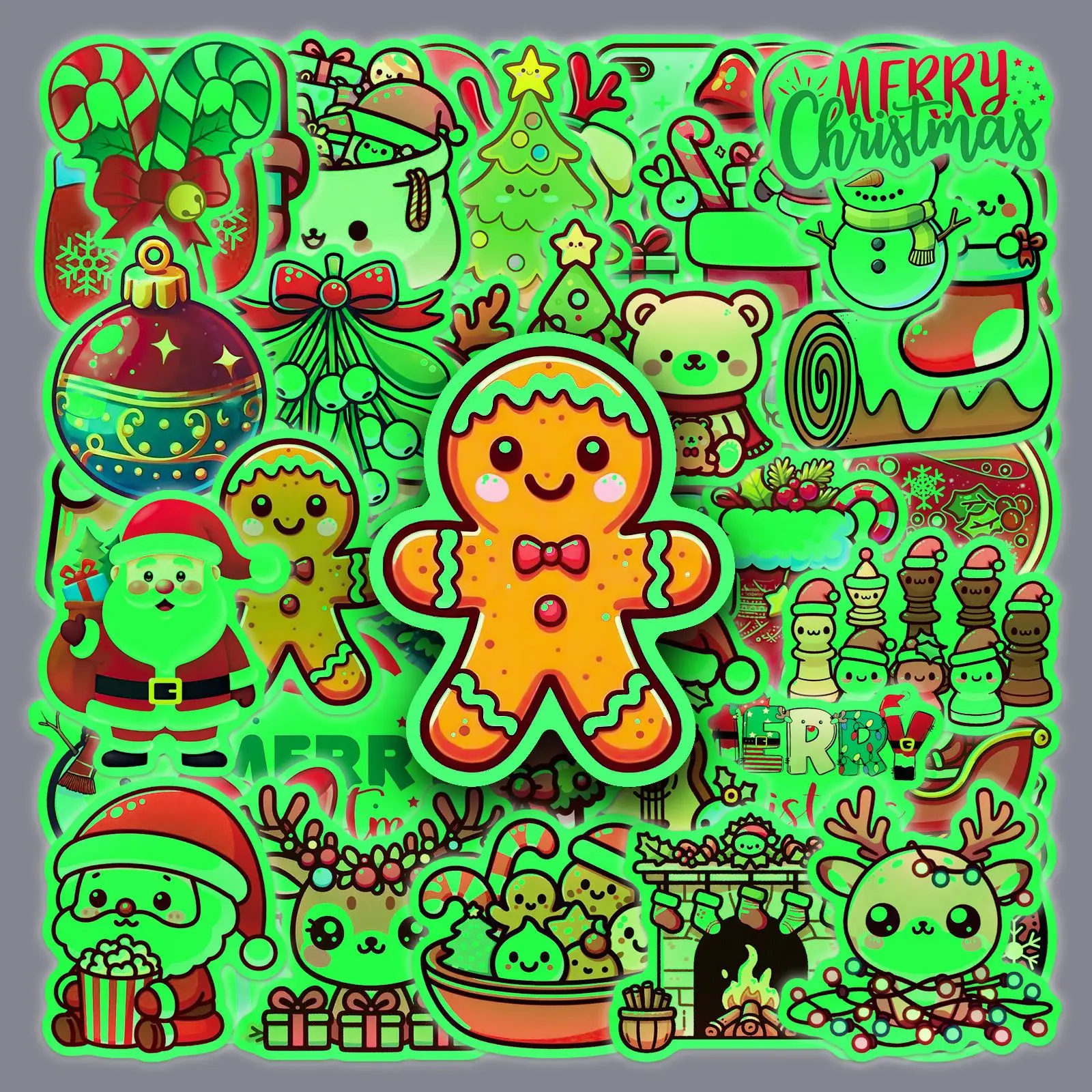 

52PCS Christmas Cartoon Cute Graffiti Sticker DIY Decoration Phone Case Laptop Skateboard Water Cup Toy Waterproof Sticker