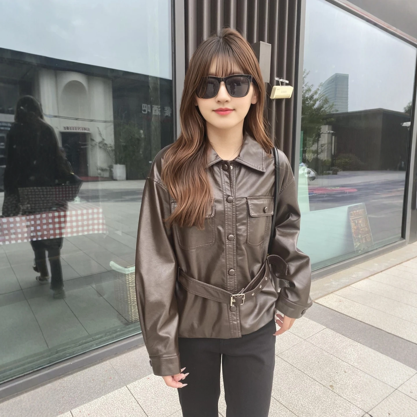 cool-brown-leather-jaet-women's-2025-new-sle-ular-motorcycle-jaet-waist-cinched-faionable-and-sli